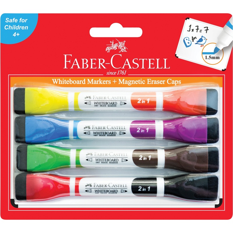 Faber-Castell Dual-Tip Magnetic Whiteboard Markers Pack of 4