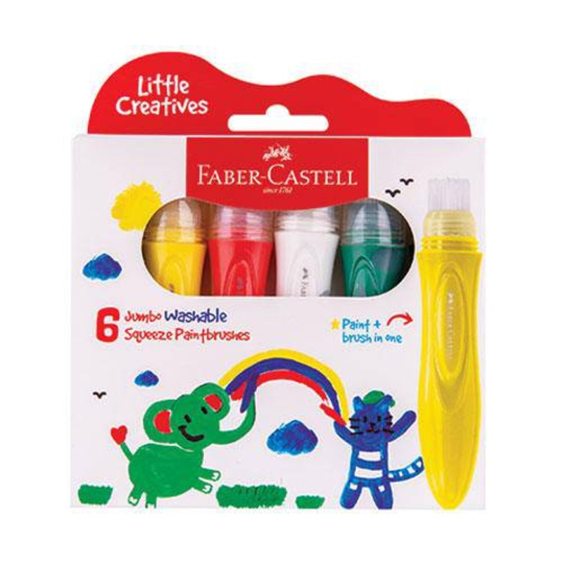 Faber-Castell Jumbo Squeezing Paintbrushes Coloured Pack of 6