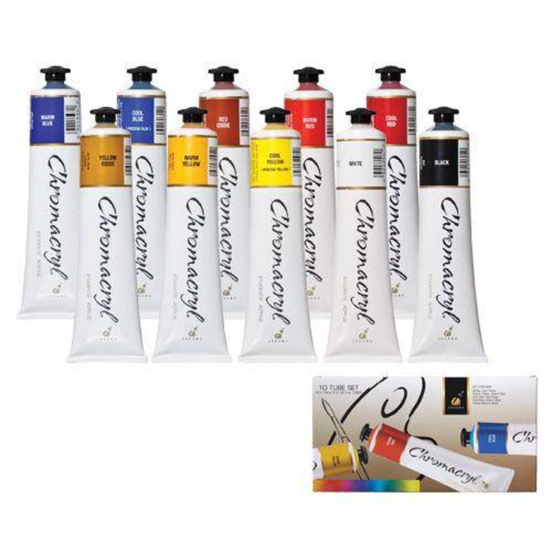 Chromacryl Acrylic Paint 75mL Colours Pack of 10