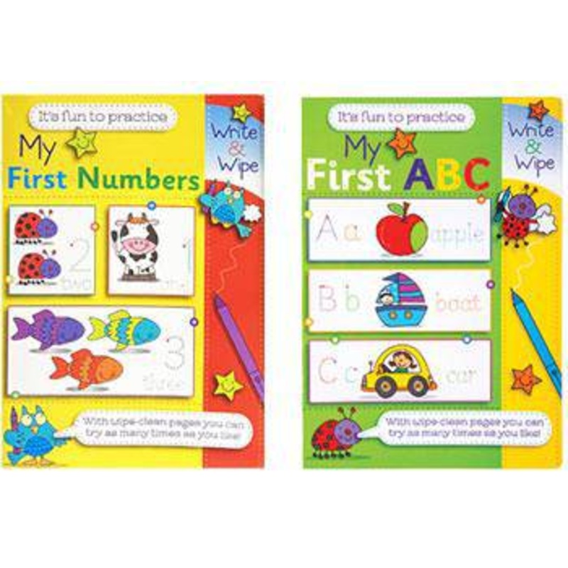 ABC + Numbers Write and Wipe Books Set of 12 (6 each)