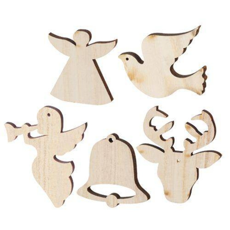 Wooden Xmas Shapes Large Assorted Pack of 30