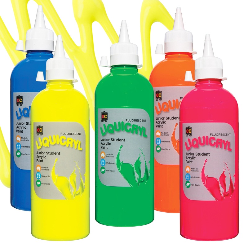 EC Liquicryl Junior Student Acrylic Fluorescent Paint 500mL Pack of 7