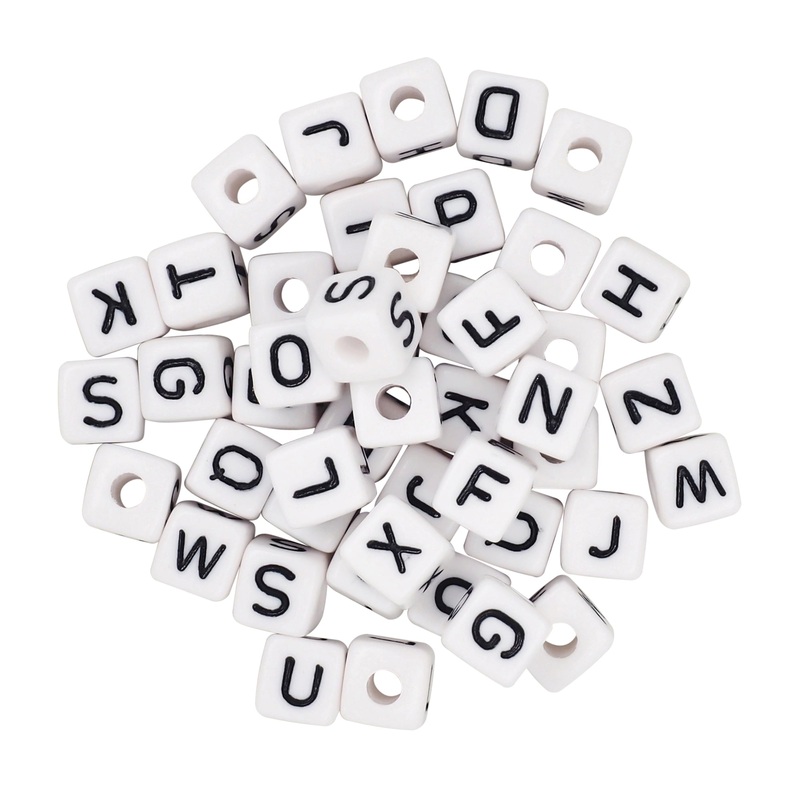 Alphabet Cube Beads White Large 100g