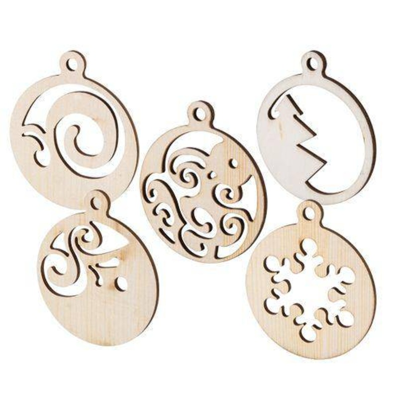 Wooden Xmas Baubles Assorted Pack of 20
