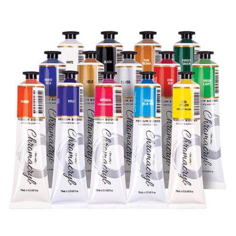 Chromacryl Acrylic Paint Assorted and Metals Set of 14