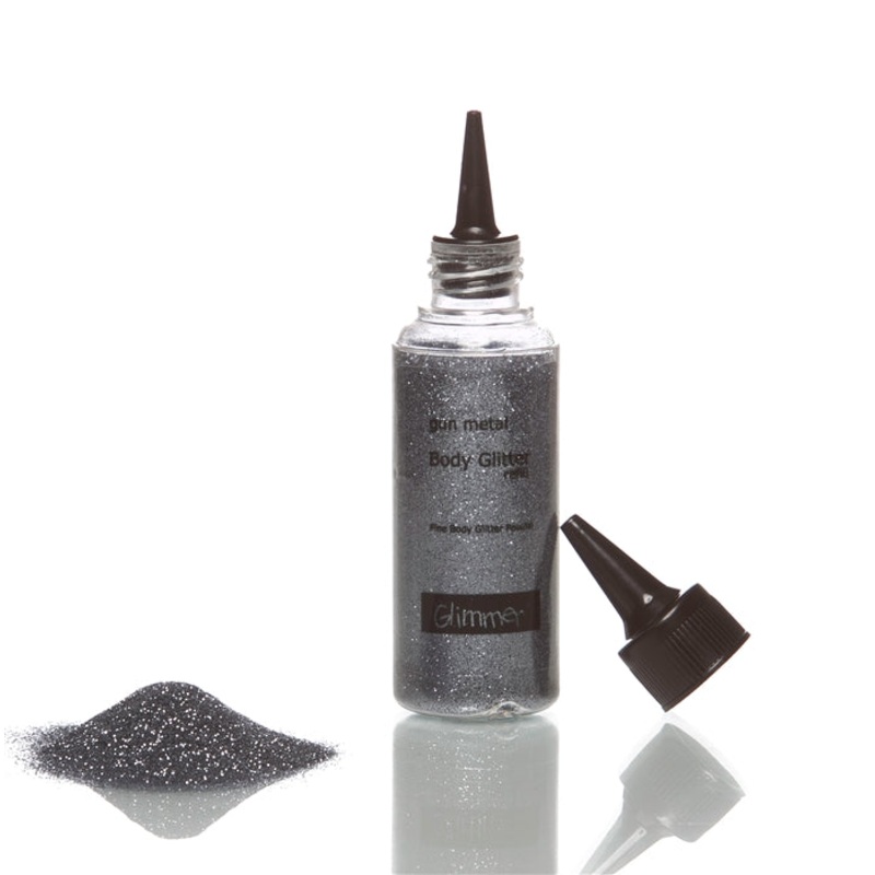 Glimmer Body Art Face Paint Glitter Refill Bottle – Gun Metal – 1.5oz