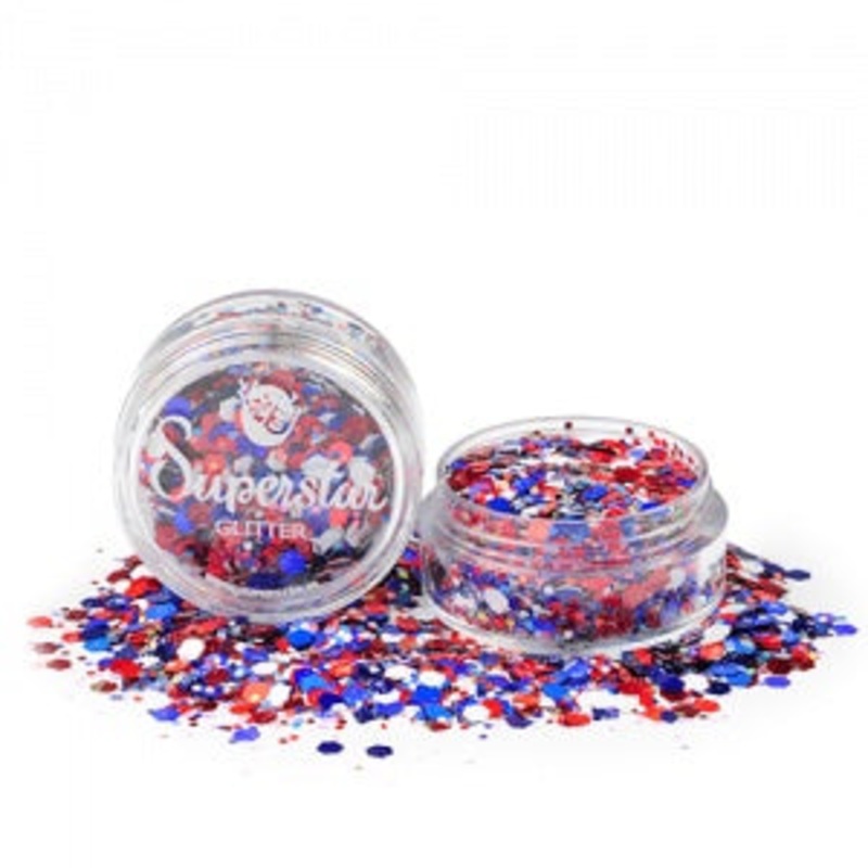 Superstar | LOOSE Chunky Glitter – RED WHITE AND BLUE   (8ml Jar)
