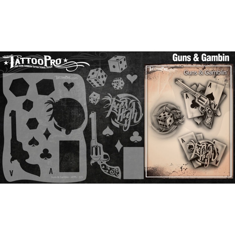 Tattoo Pro 115 – Body Painting Stencil – Guns & Gamblin’