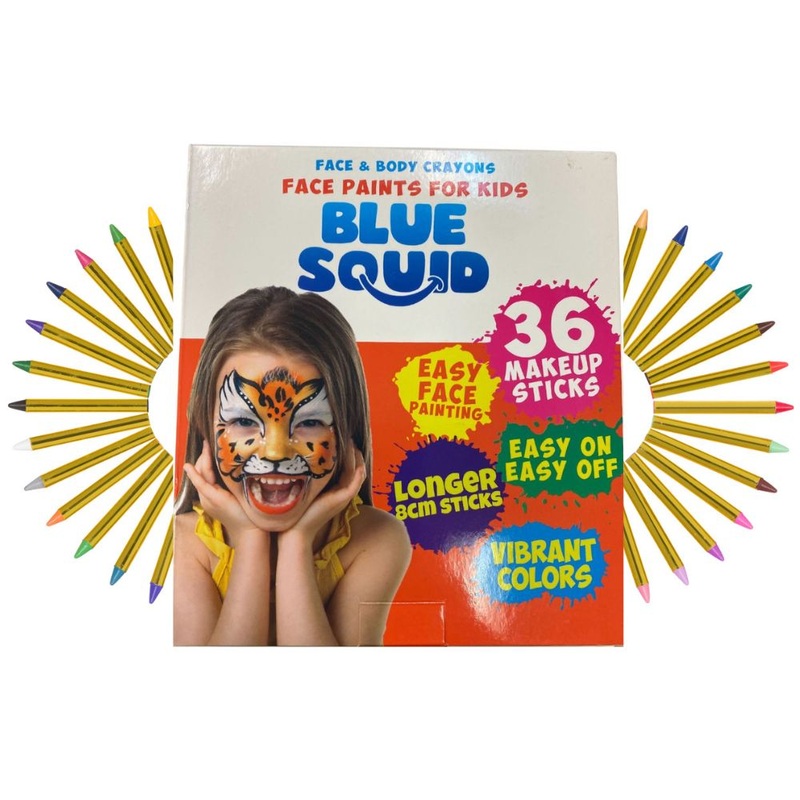 Blue Squid | KID’S Face Paint – Set of 36 Wax Based Face & Body Paint Crayons