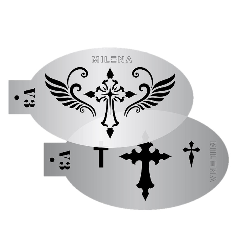 MILENA STENCILS | Face Painting Stencil – (Cross with Wings)  V3
