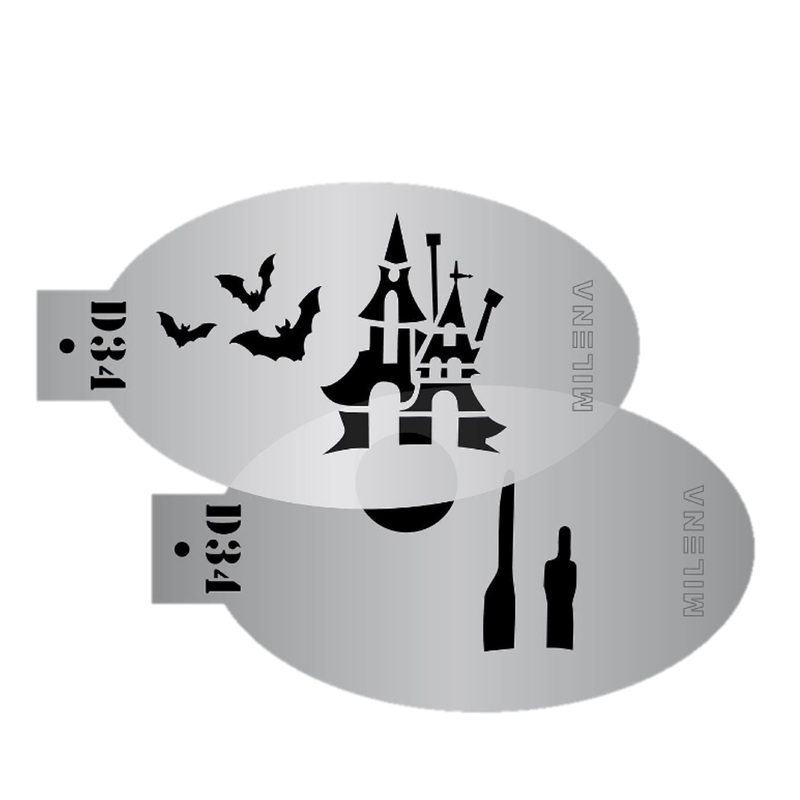 MILENA STENCILS | Face Painting Stencil – (Haunted House with Bats)  D34