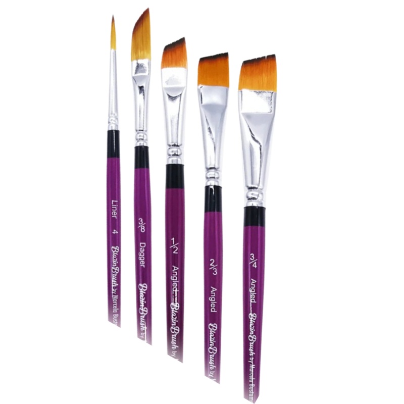 Blazin Face Painting Brushes by Marcela Bustamante – Angled Shader Collection – Set of 3 Angled Shaders 1 Dagger & 1 Liner
