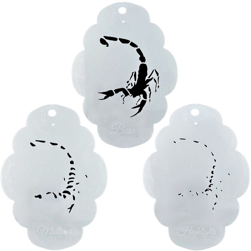 Topaz Stencils | Face Painting Stencil – BIG Bianca’s Scorpion 3pc  SET (01708)