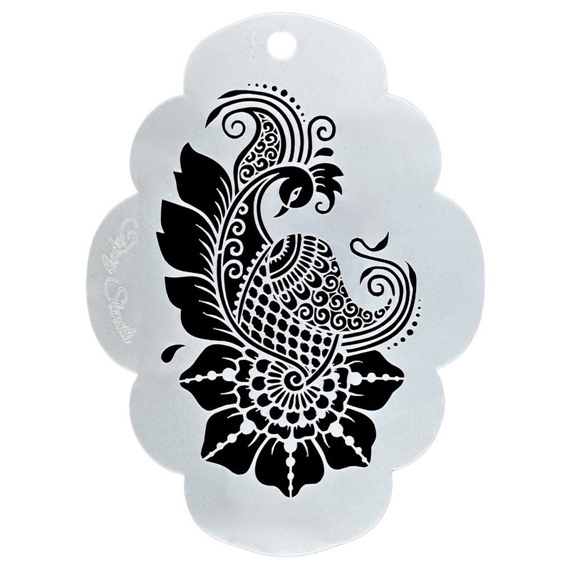 Topaz Stencils | Face Painting Stencil – BIG Henna Peacock – Louisa  (0945)