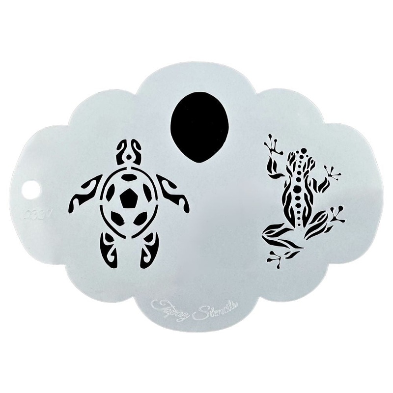 Topaz Stencils | Face Painting Stencil – Tribal Turtle and Frog (0337)