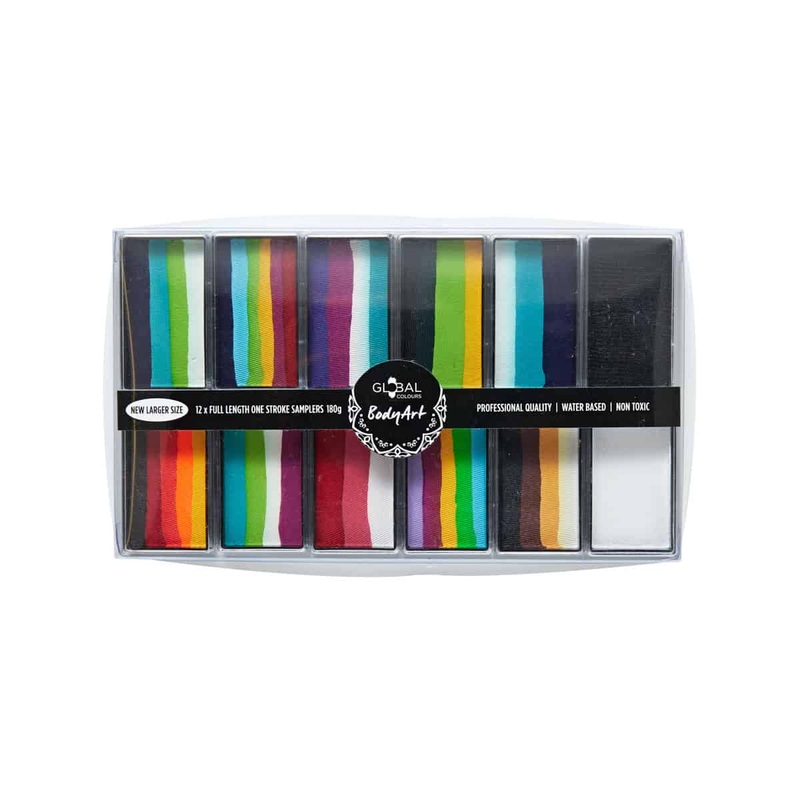 Global Body Art | One Strokes Face Painting Sampler Palette – Rainbow Explosion – 12 Cakes x 15gm