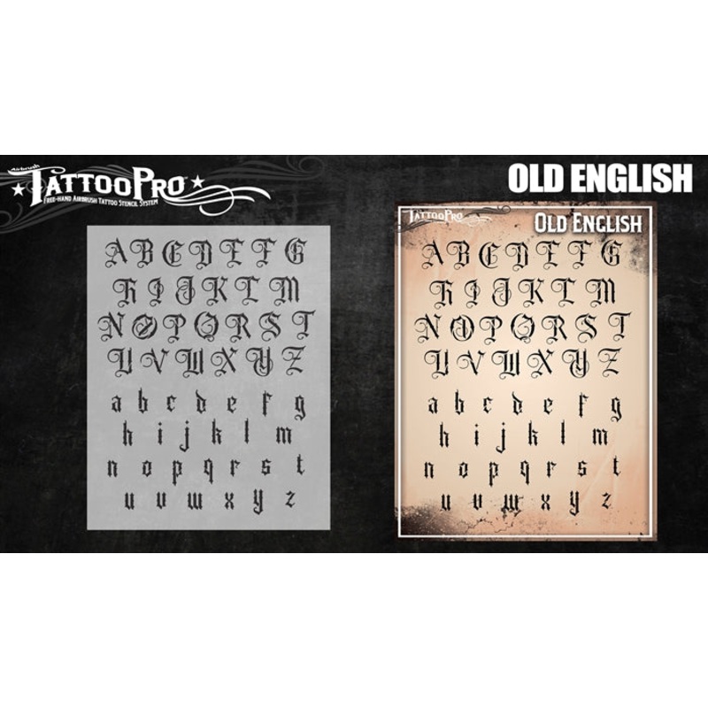 Tattoo Pro 205 – Body Painting Stencil – Old English Font