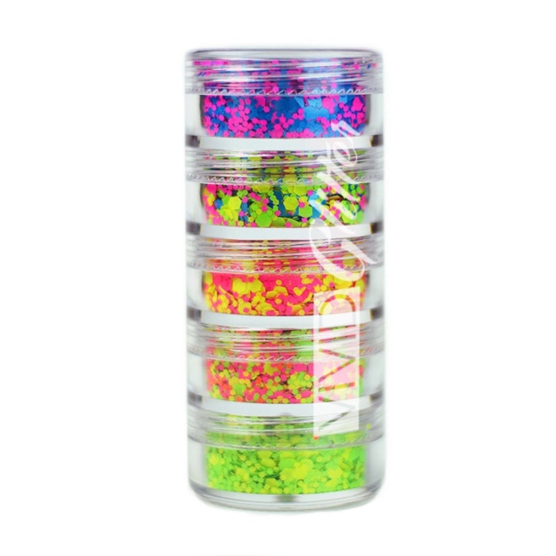 VIVID Glitter | Loose Chunky Hair and Body Glitter | Small UV GALACTIC GLOW Stack (Set of 5 x 7.5gr Jars)