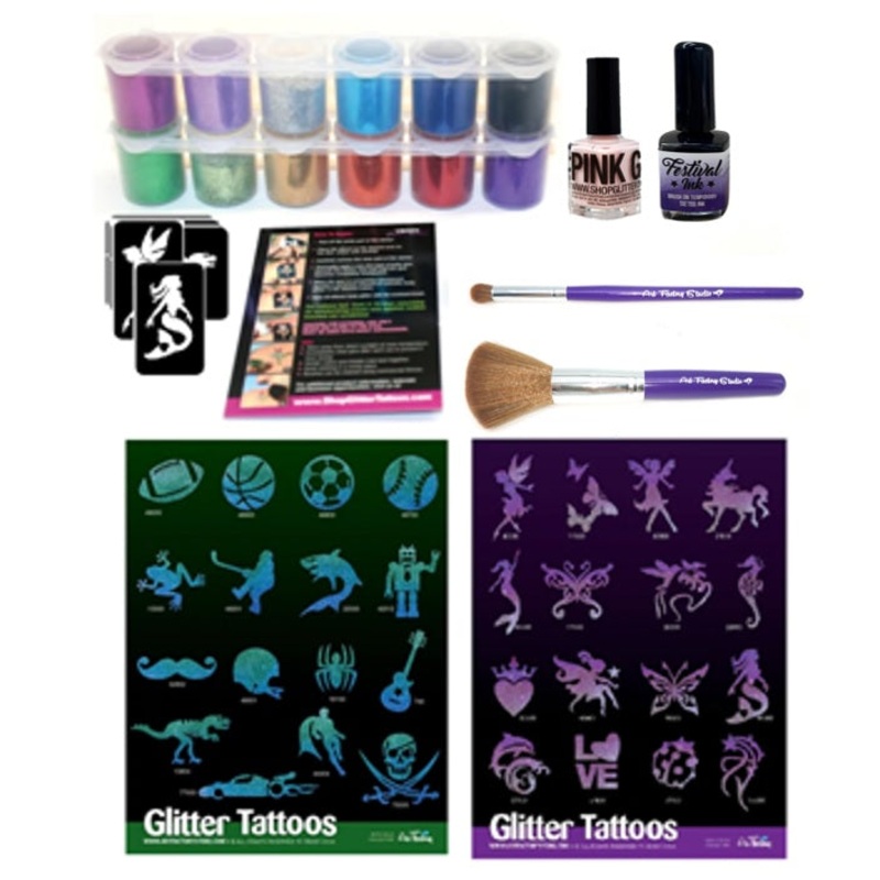 Art Factory | PRO 160 Glitter Tattoo Kit – Boys Favorite and Girls Favorite with 160 Stencils