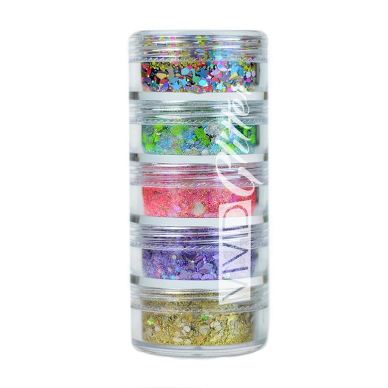 VIVID Glitter | Loose Chunky Hair and Body Glitter | Small FESTIVITY Stack (Set of 5 x 7.5gr Jars)