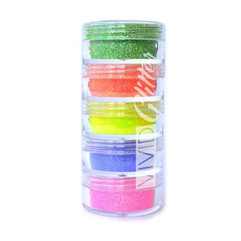VIVID Glitter | Loose Holographic Fine Glitter | Small ELECTRIC RAINBOW Stack (Set of 5 x 7.5gr Jars)