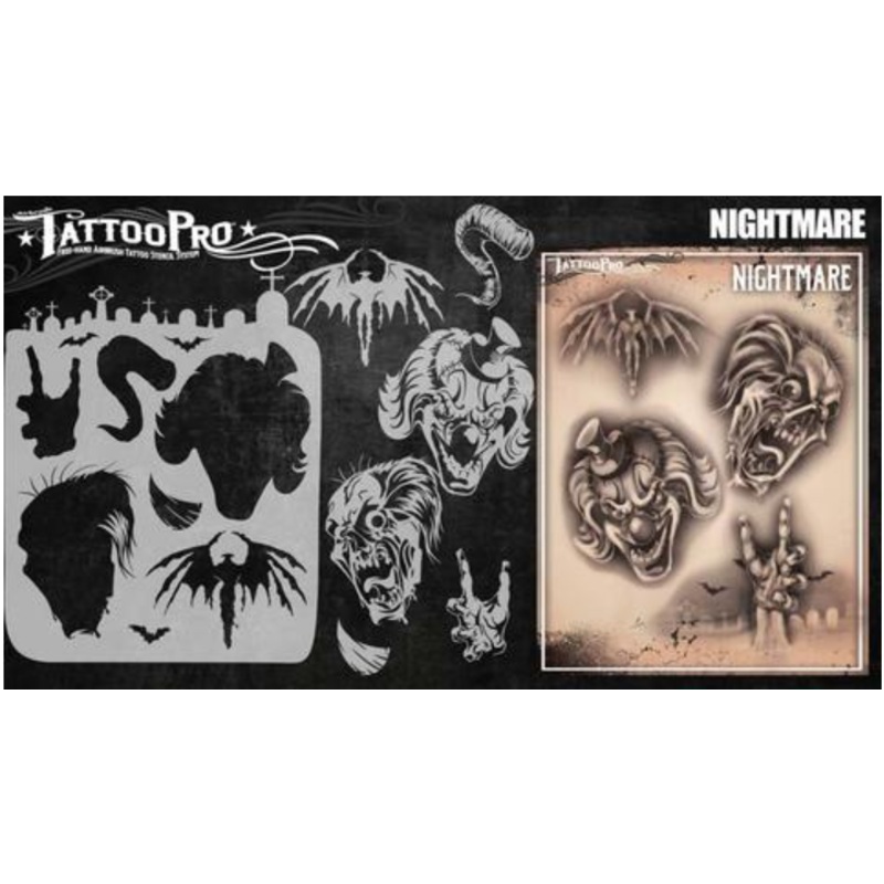 Tattoo Pro 172 | Air Brush Body Painting Stencil – Nightmare ( Scary Clowns )