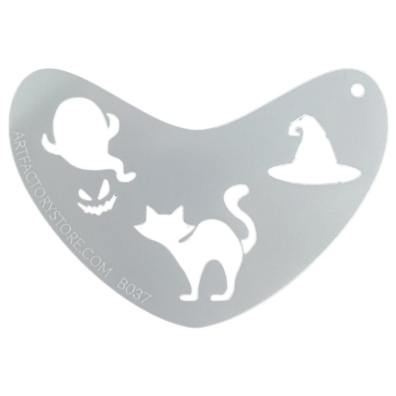 Art Factory | Boomerang Face Painting Stencil – Halloween Cat, Ghost & Witches Hat (B037)