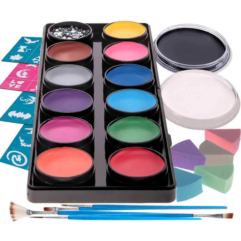 Blue Squid | KID’S Face Paint – 12 Color Classic Kit (12 X 10ml) + Bonus Items