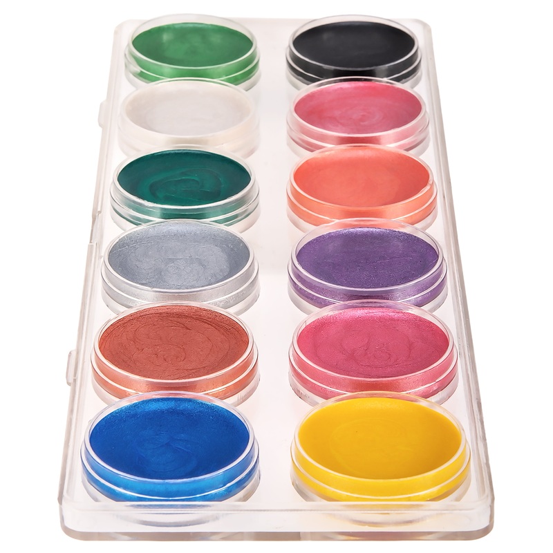 Blue Squid | KID’S Face Paint – 12 Color Metallic Face Painting Kit (12 X 10ml) + 3 Bonus Brushes