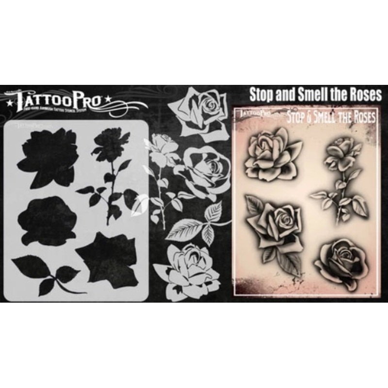Tattoo Pro 189 | Air Brush Body Painting Stencil – Stop and Smell the Roses – Rose Tattoo Stencil