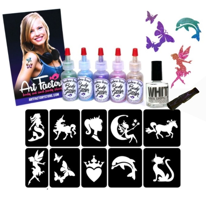 Art Factory | (Mermaids and More) Girls’ Favorites Glitter Tattoo Kit w/ 30 Stencils