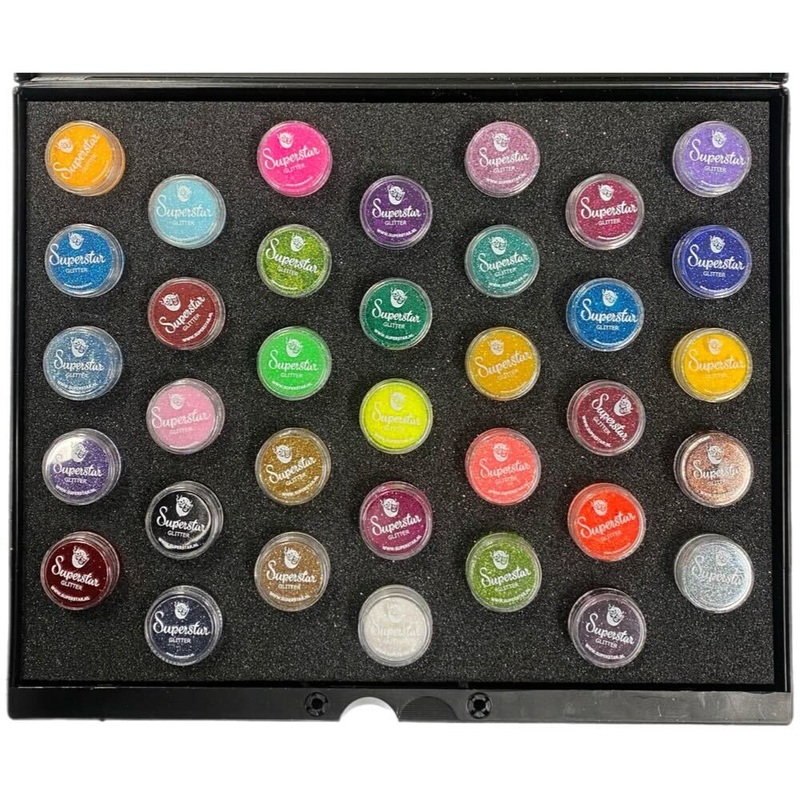 Superstar | ULTIMATE Fine Cosmetic Glitter Set – Case and Insert with 35 Glitter Jars (5ml each)