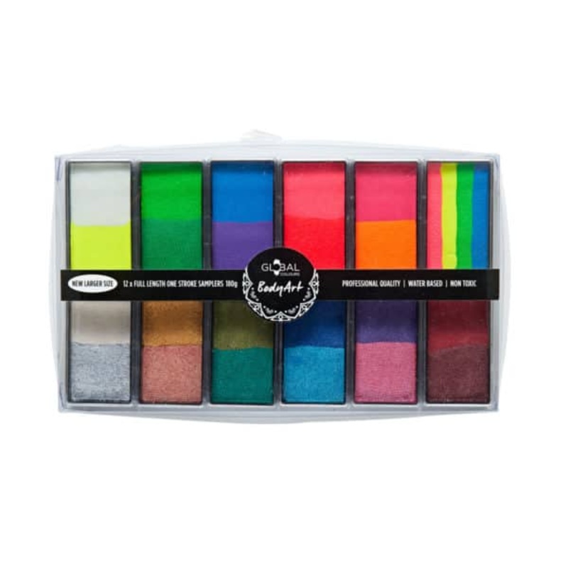 Global Body Art | All You Need Bright & Shiny  Multi Color Face & BodyArt and FX Palette Sampler 12x 15g (SFX – Non Cosmetic)