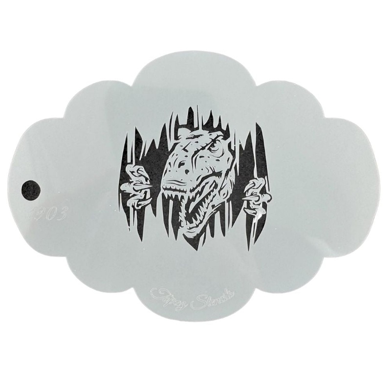 Topaz Stencils | Face Painting Stencil – Smol Dino Thrash (01903)