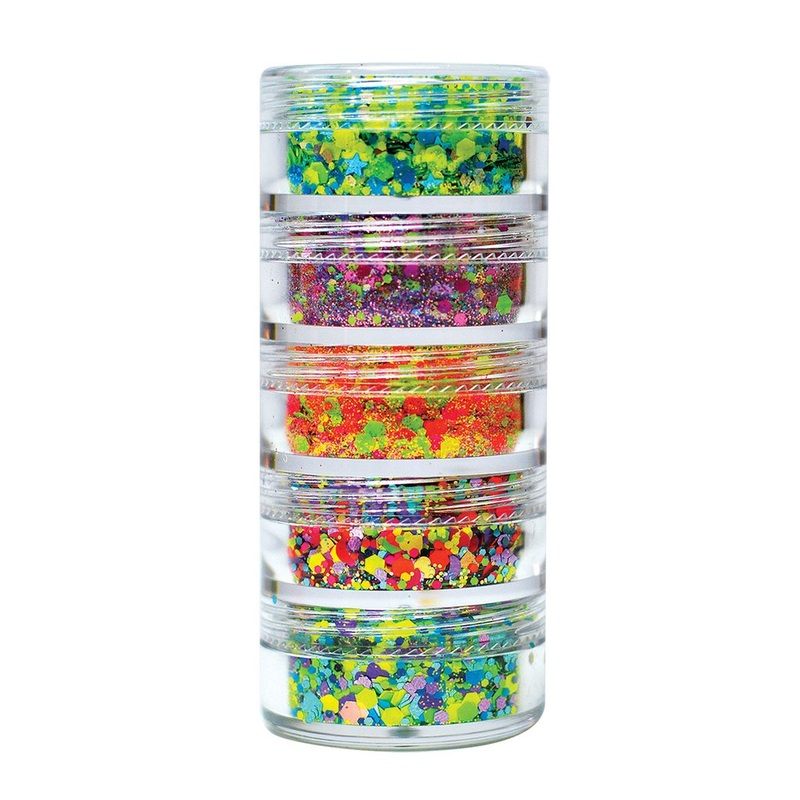 VIVID Glitter | Loose Chunky Hair and Body Glitter | LARGE Tropical Stack (Set of 5 x 25gr Jars)