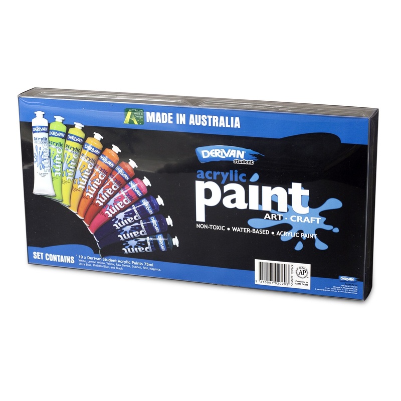 Derivan Acrylic Student Paint Set of 10 x 75ml