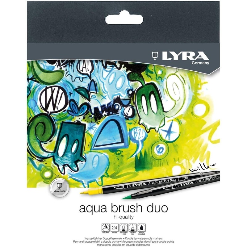 Lyra Aqua Dual Brush Markers Assorted Set of 24