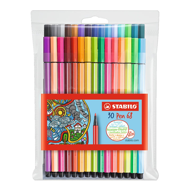 Stabilo Pen 68 Fibre Tip Pen Assorted Wallet of 30