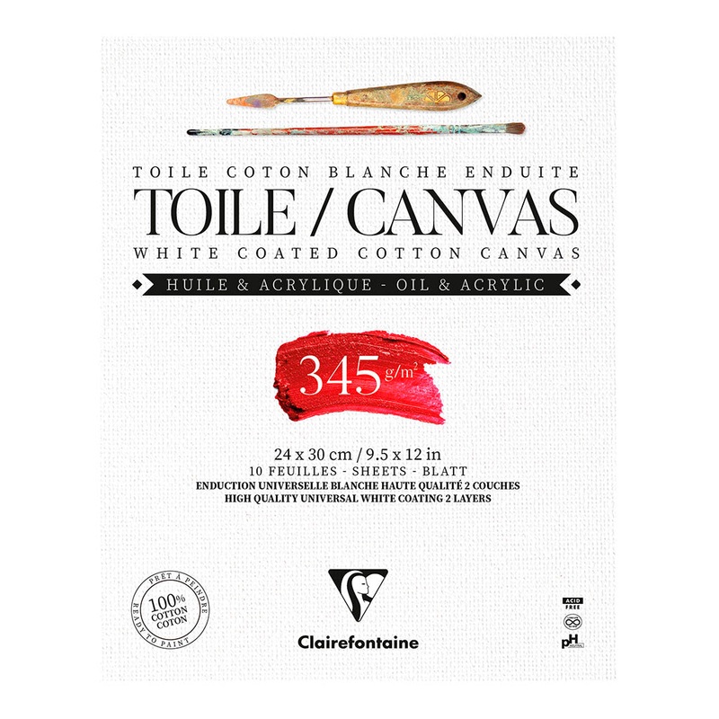 Clairefontaine White 345gsm 10 Sheet Cotton Canvas Pads