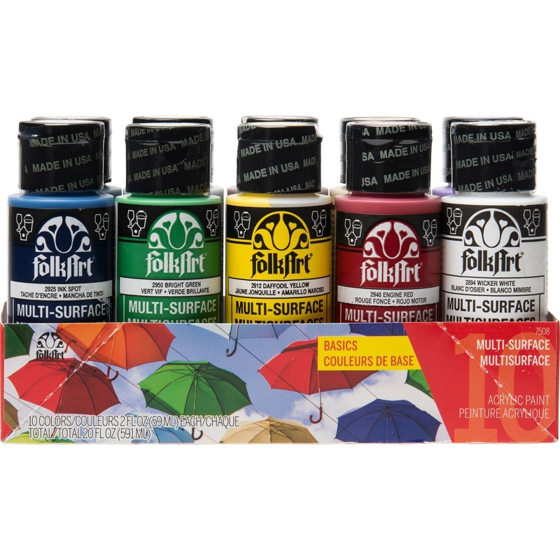 FolkArt Multi-Surface 59ml Basics Acrylic Paints – Set Of 10