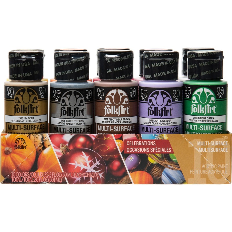 FolkArt Multi-Surface 59ml Celebrations Acrylic Paints – Set Of 10