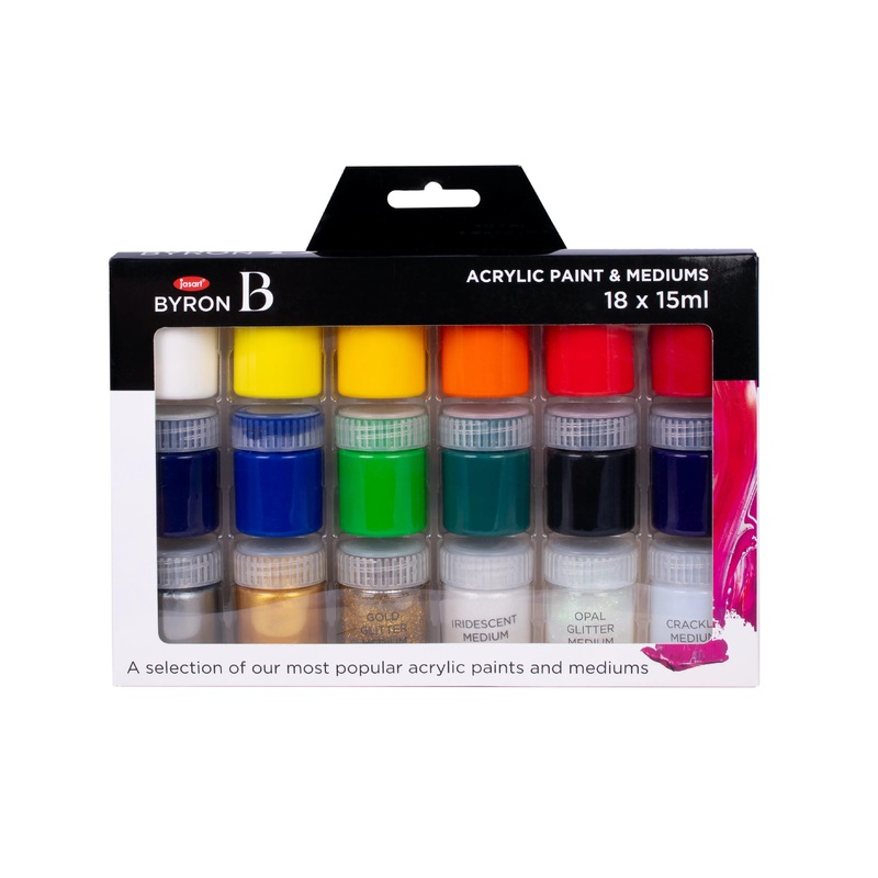 Jasart Byron Acrylic Paint & Mediums Pot Set of 18 Pieces