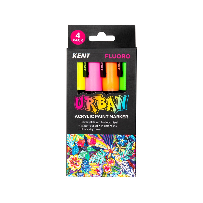 Kent Urban 6MM Nib Fluoro Paint Markers Pack of 4