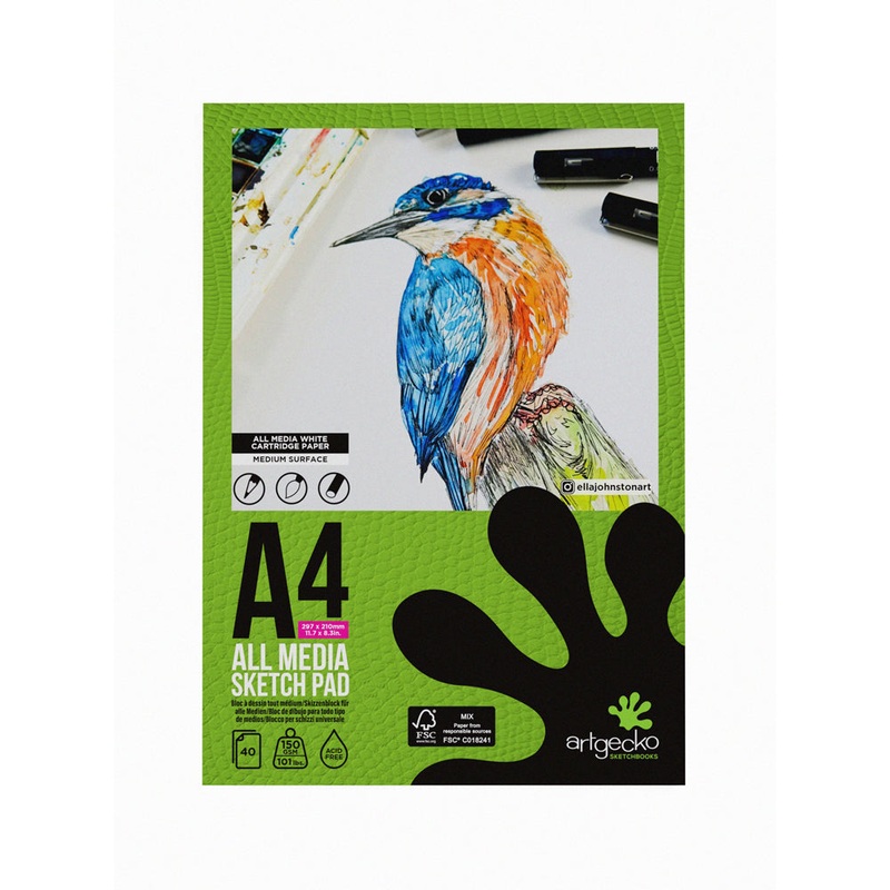 Artgecko Pro All Media 40 Sheet 150gsm White Sketchpads