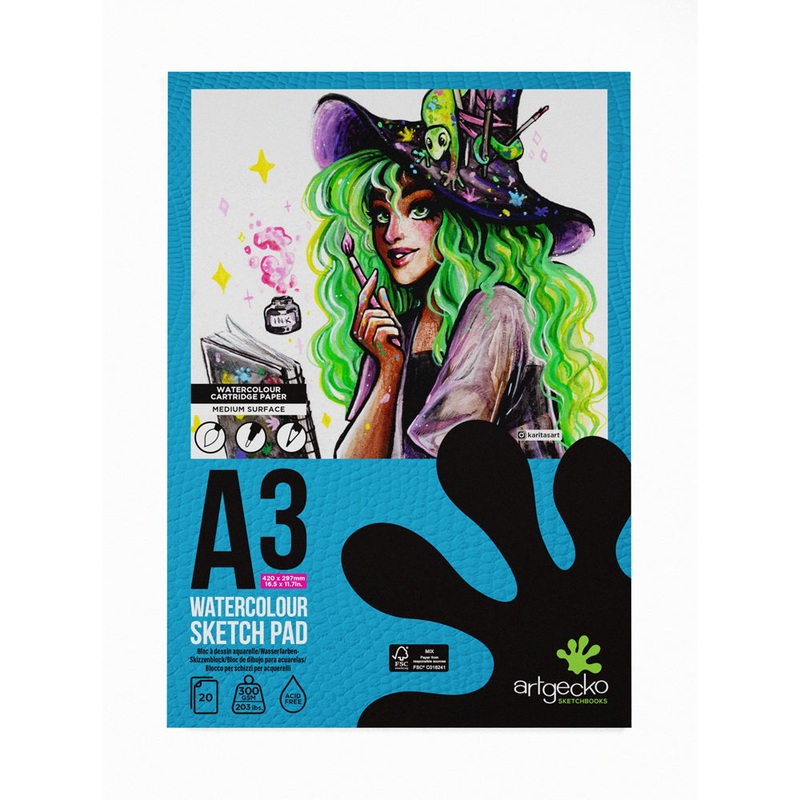 Artgecko Pro Watercolour 20 Sheet 300gsm White Sketchpads