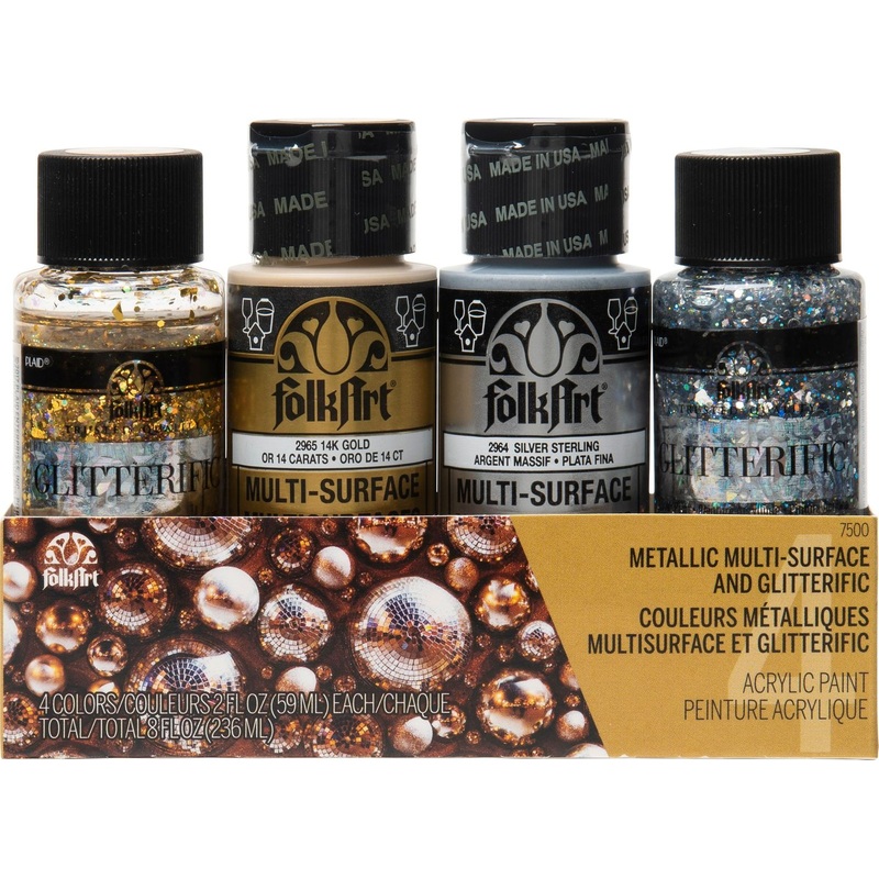 FolkArt Acrylic Metallic/Glitterific Paints 59ml – Set Of 4