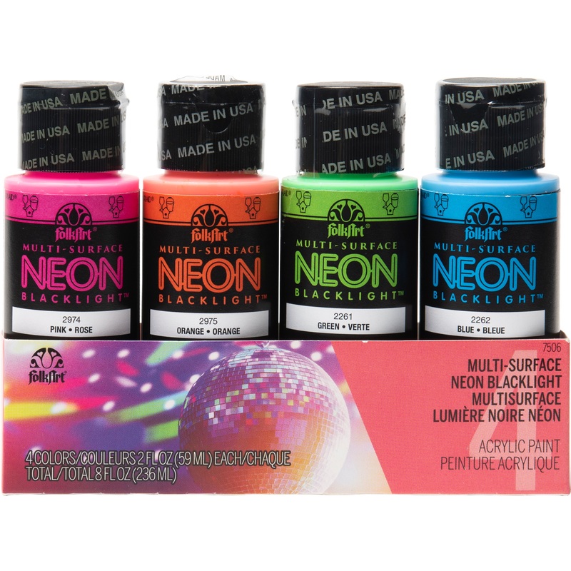 FolkArt Acrylic Neon Blacklight Paints 59ml – Set Of 4