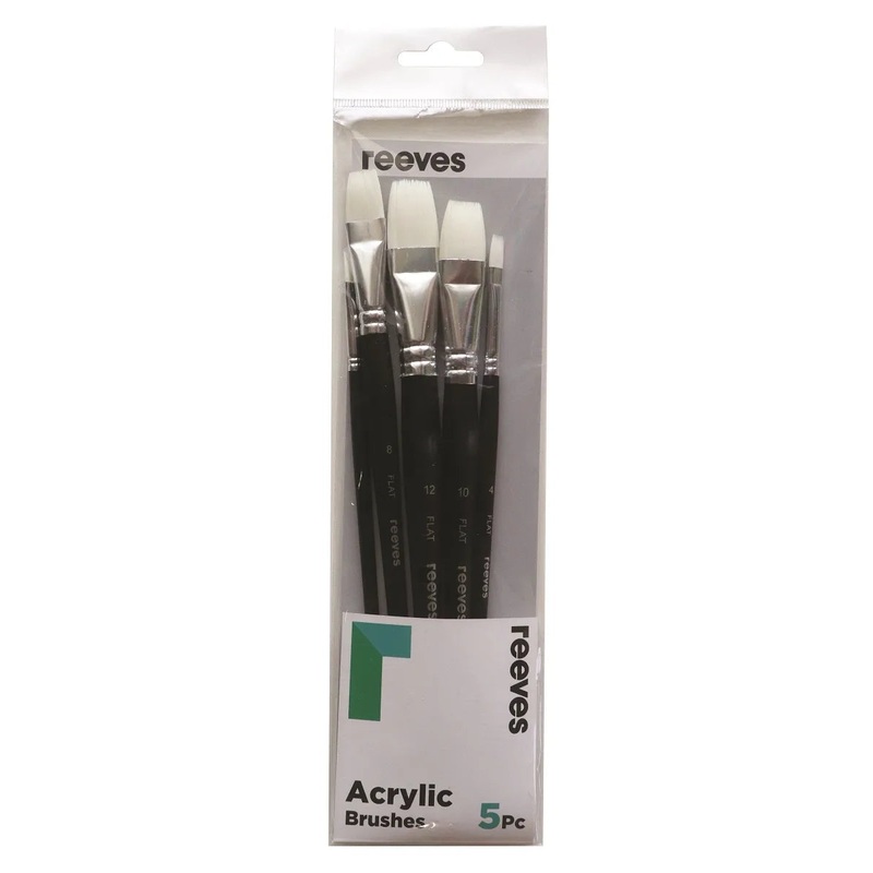 Reeves Acrylic White Synthetic Flat Short Handle Brushes Set of 5