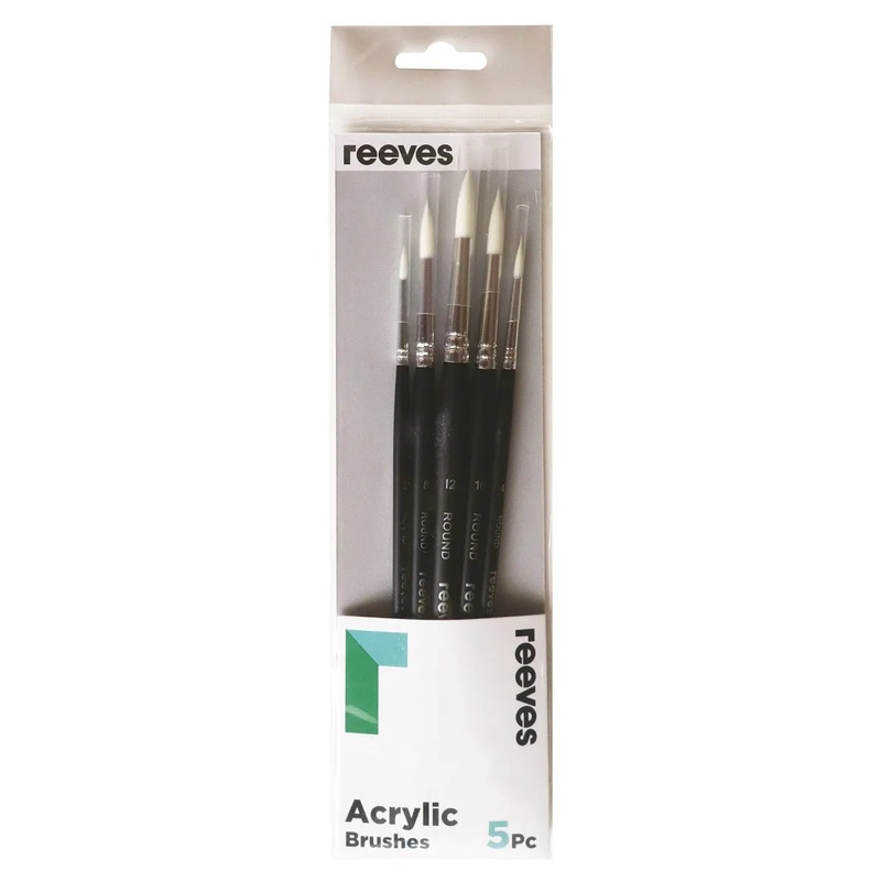 Reeves Acrylic White Synthetic Round Short Handle Brushes Set Of 5