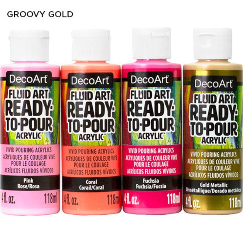 Decoart Fluidart Groovy Gold Paint Pouring Set of 4